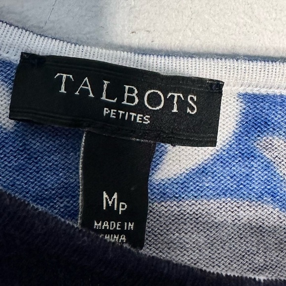 Talbot's | Nautical Geometric Sailboat Short Sleeve Sweater Size Medium Petite - Picture 4 of 5